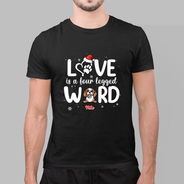 Personalized Shirt, Love Is A Four Legged Word, Peeking Dogs/Cats, Christmas Gift For Dog Lovers, Cat Lovers