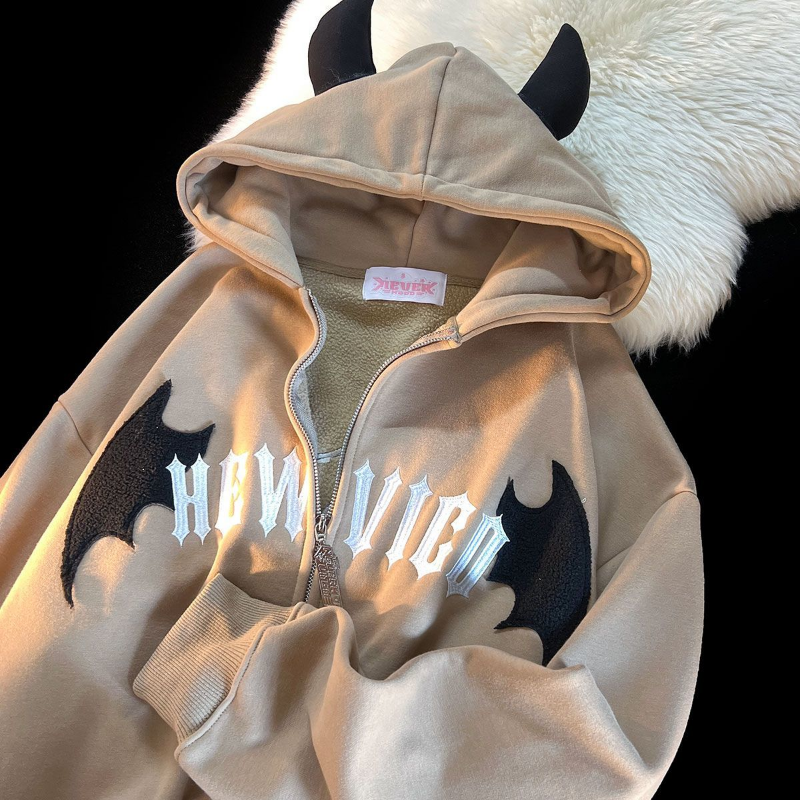 2022 New Street Fashion Little Devil Corner Zipper Hoodie Women’s Casual Loose Fashion Coat Plush Harajuku Oversize Sweatshirt alx