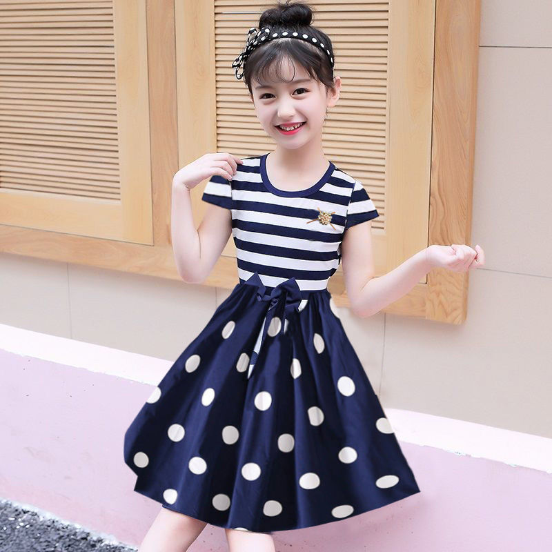 2022 New Children’s Girls Summer Dress Fashion Design Stripe Princess Dresses Kids Clothes 9 Year Striped Bow Playful Cute Dress alx