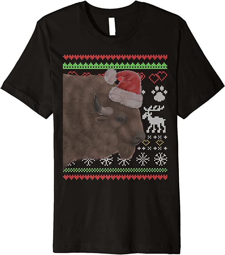 Bison Buffalo Santa Claus Ugly Christmas Pattern X-Mas Premium T-Shirt