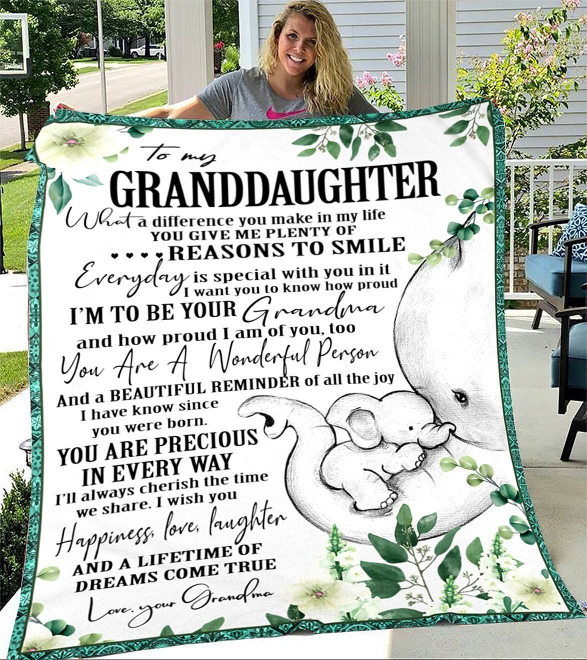 To My Granddaughter Elephant Youre A Wonderful Person Fleece Blanket