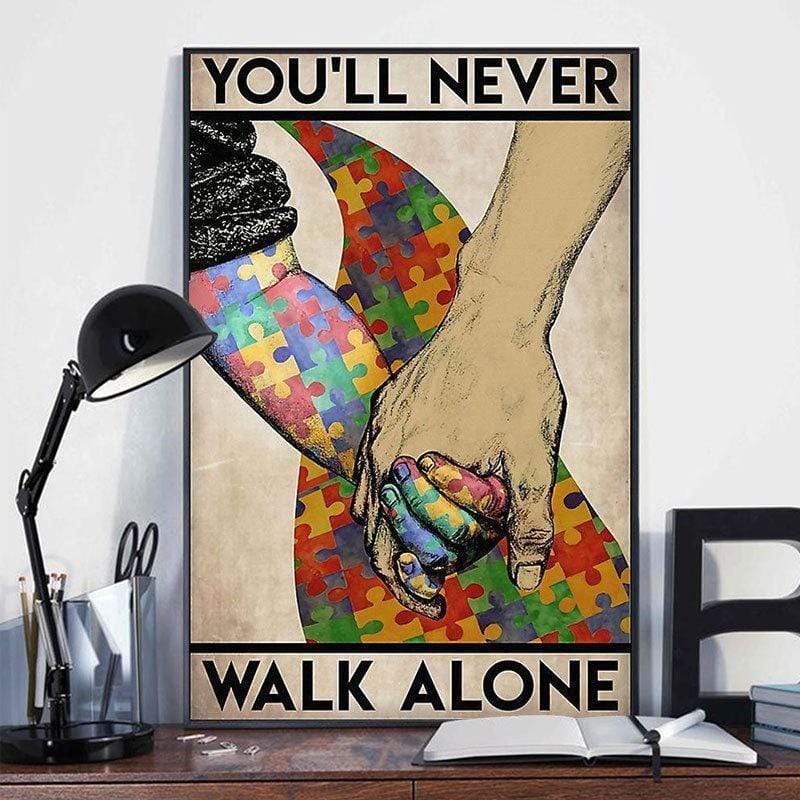 You’Ll Never Walk Alone, Puzzle Piece Hand, Autism Awareness Poster, Canvas, Wall Print Art, Home Decor