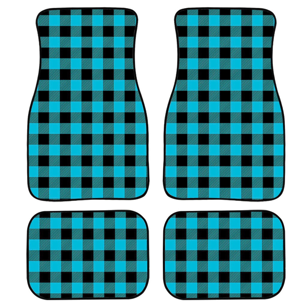 Turquoise And Black Buffalo Check Print Front And Back Car Floor Mats, Front Car Mat