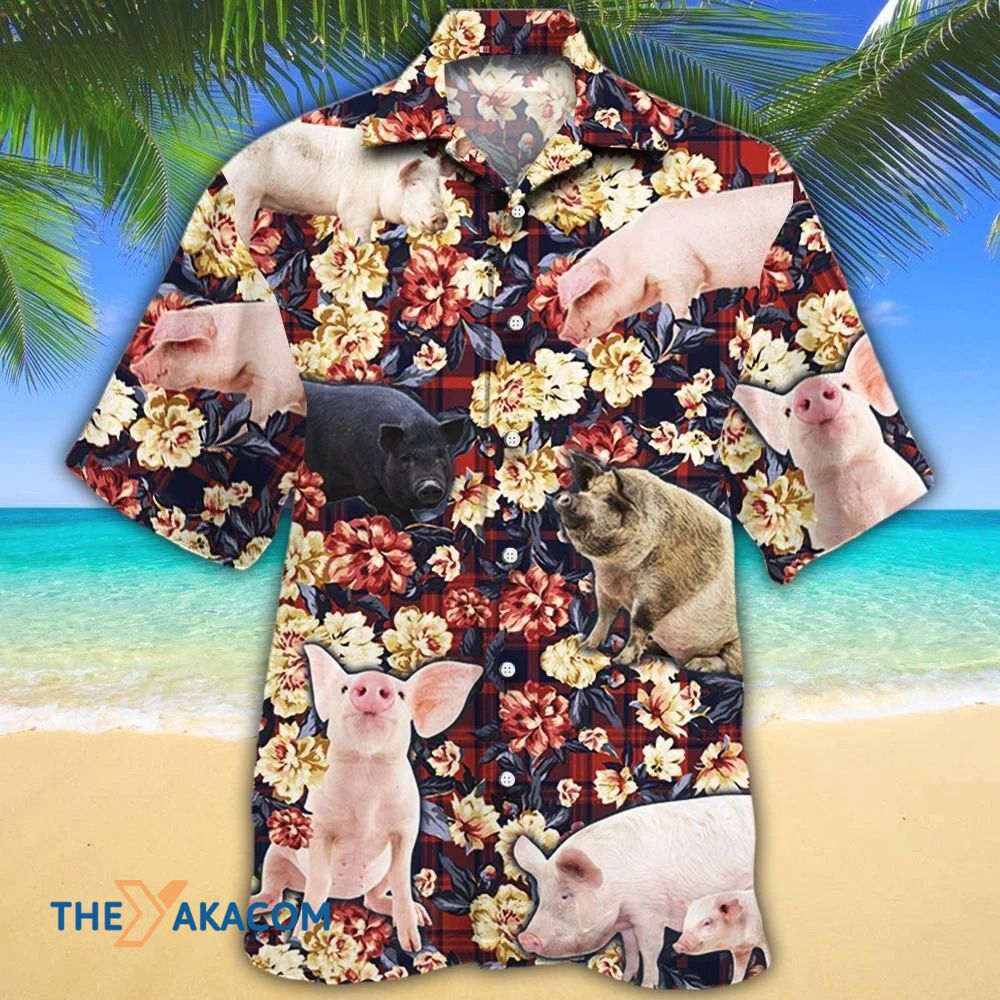 Pig Lovers Red Plaid Pattern Hawaiian Shirt Ha105246