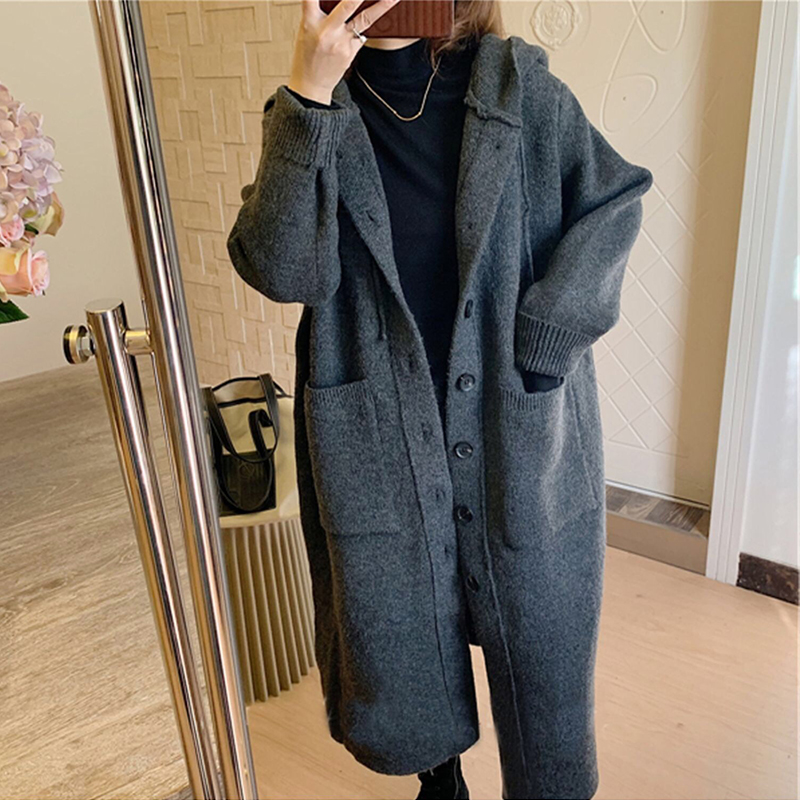 2022 Vintage Knitted Cardigan Women Winter Fall Single-breasted Long Wool Cardigan Ladies Oversized Korean Thicken Knit Coat alx