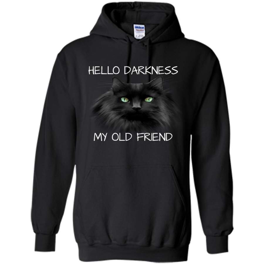 Black Cat Hello Darkness My Old Friend, Cat Lover Kitten – Gildan Heavy Blend Hoodie