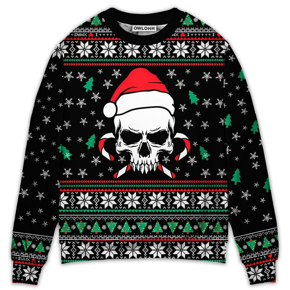 Christmas Skull Wearing Santa Claus Hat And Sweat Candy – Sweater