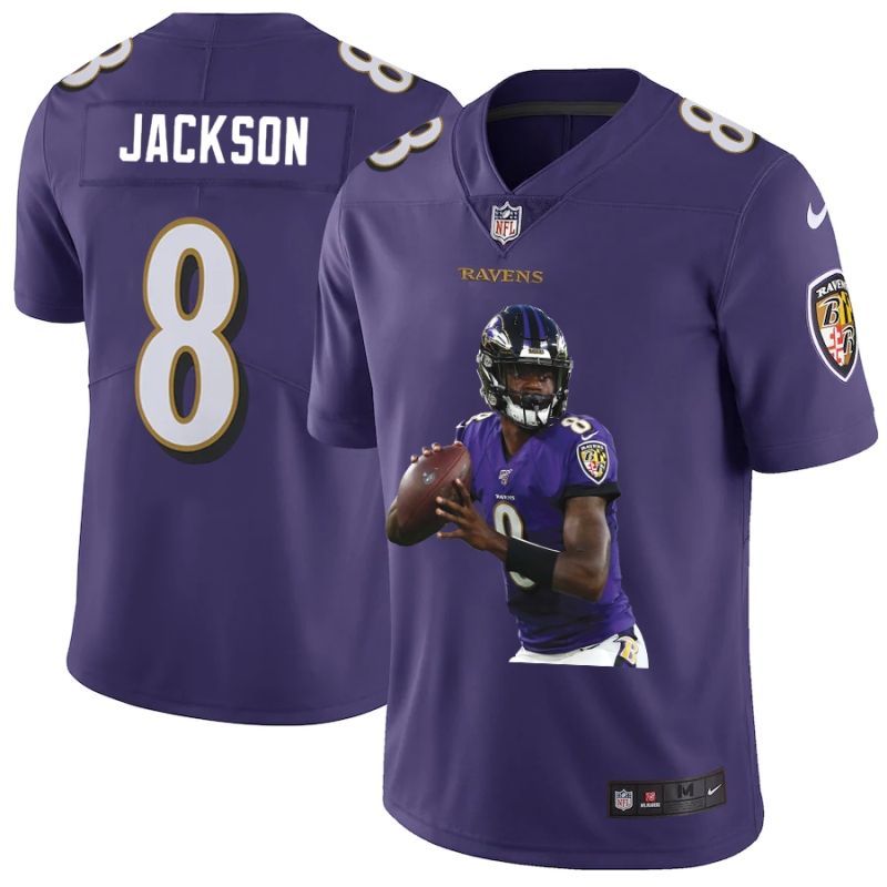 Baltimore Ravens Lamar Jackson #8 NFL Portrait Brandedition Purple Jersey