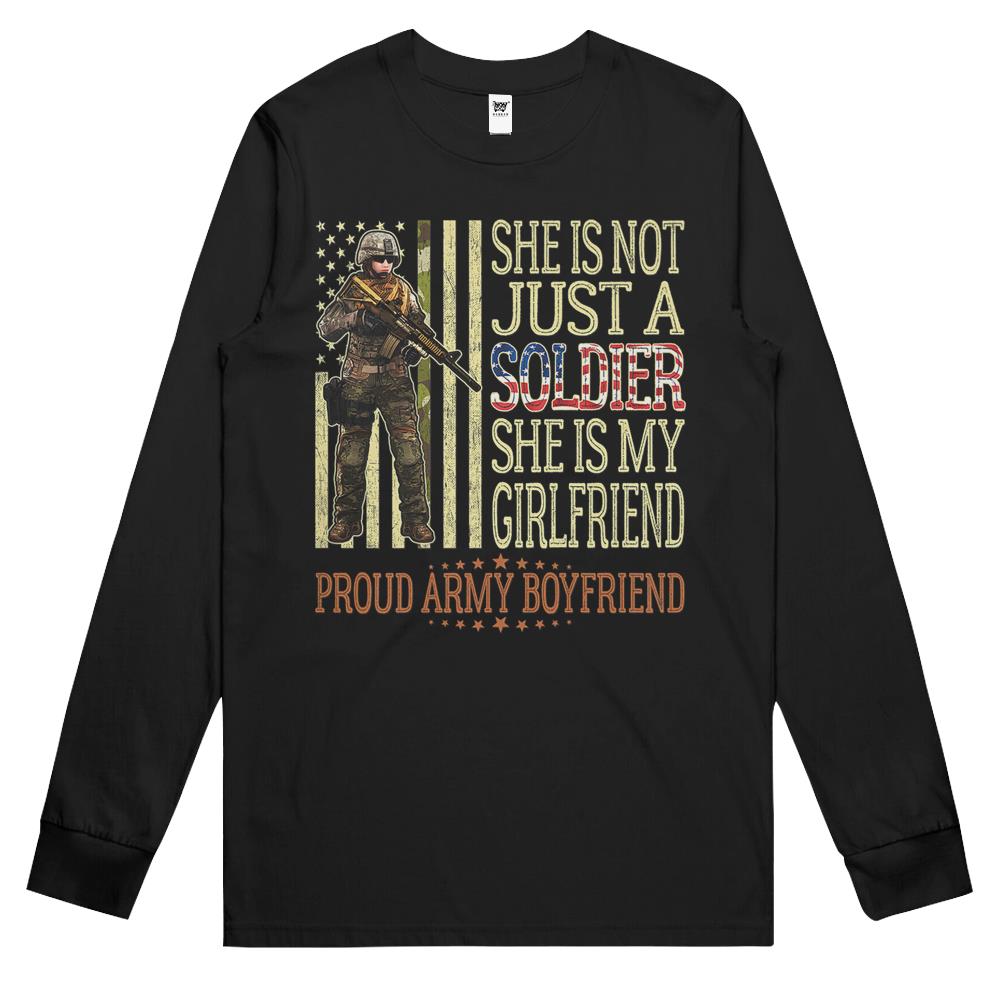 Mens My Girlfriend Is A Soldier Hero Long Sleeve T Shirts