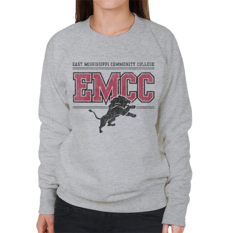 East Mississippi Community College Dark Distressed Lion Logo Women’s Sweatshirt