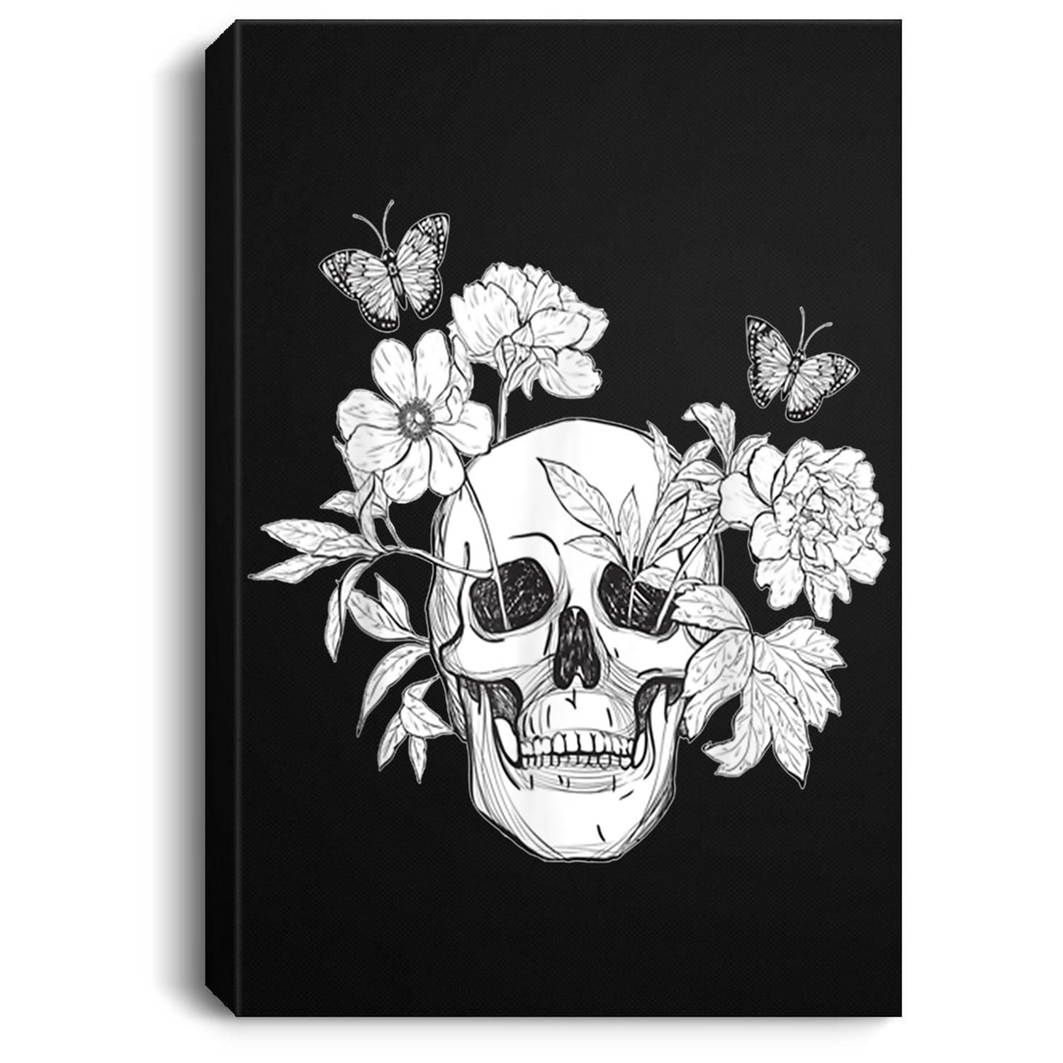 Flower Skull Sugar Skull Roses For Women Girls Mens Portrait Canvas