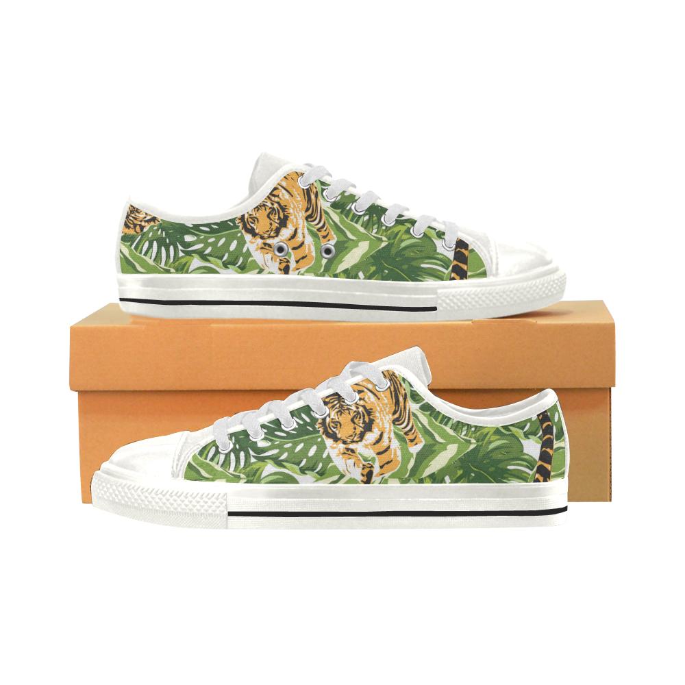 Bengal Tiger Pattern leaves Women’s Low Top Shoes White