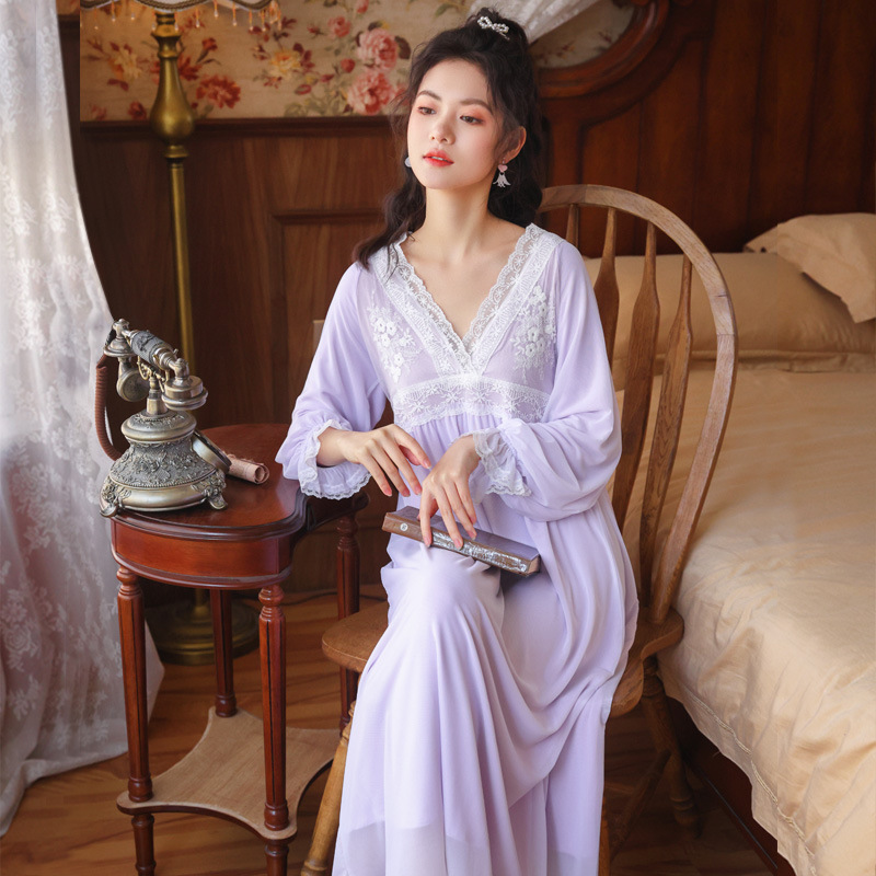 Women Victorian Nightgown Sleep Dress Lace Long Sleeve Fairy Night Dress Princess Sleepwear Peignoir Vintage Kawaii Lounge Wear alx