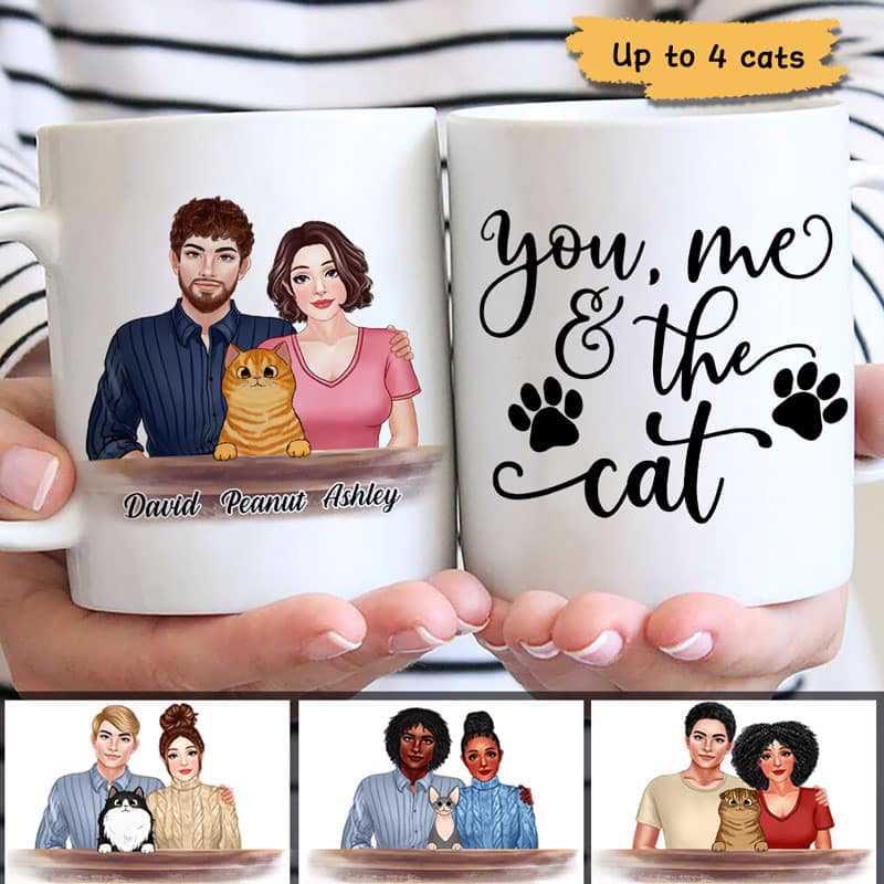 You Me & Cat Pretty Couple Cat Lovers Personalized Coffee Mug