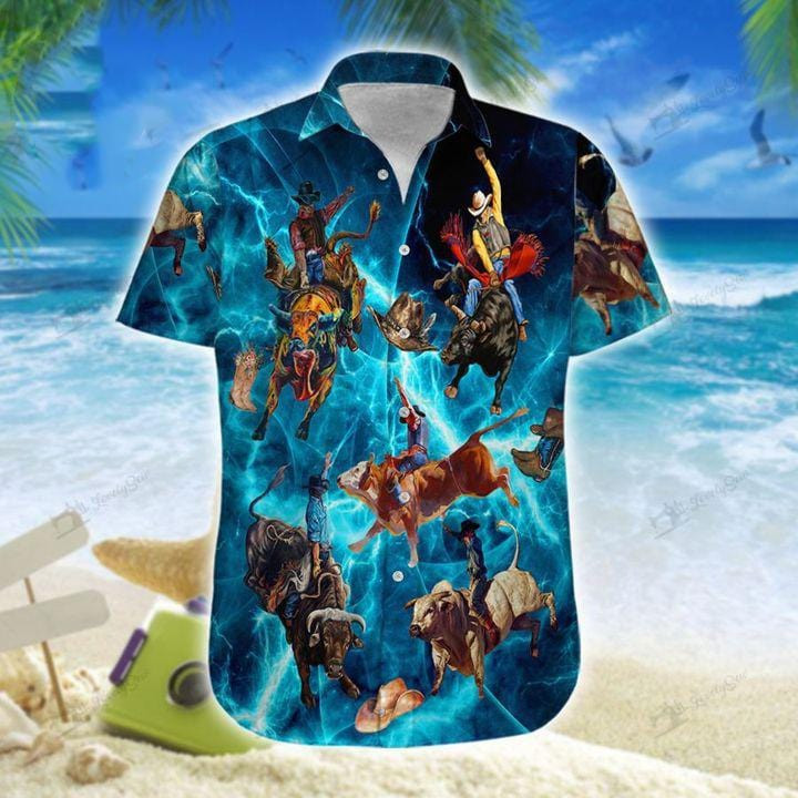 Bull Riding Thunder Rodeo Festival Unisex Hawaii Shirts Beach Shorts Ha103085