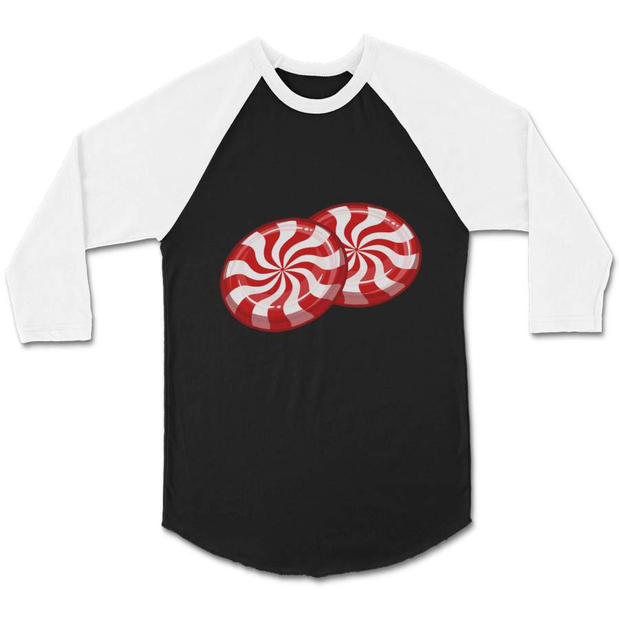 Peppermint Candy Jack Red White Stripes Mint Cane Rock Graphic CPY Unisex 3/4 Sleeve Baseball Tee T-Shirt