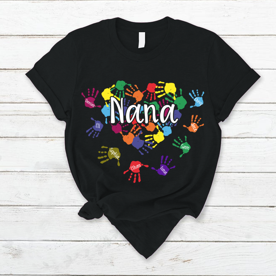 Nana And Grandkids Heart Colorful Hands T-Shirt