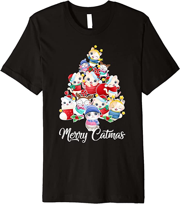 Cute Cat Christmas Tree Merry Catmas For Kitten Xmas Lover Premium T-Shirt