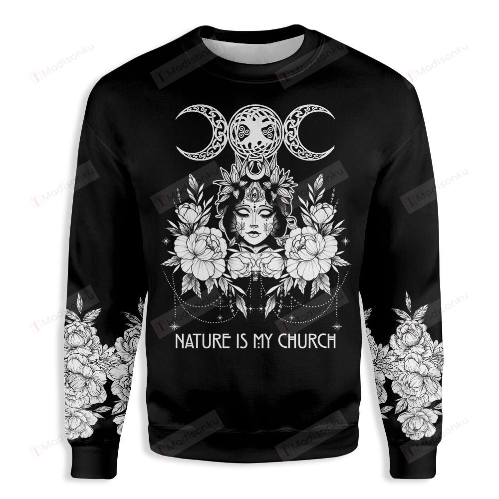 Witch Wicca Nature Is My Church Ugly Christmas Sweater, All Over Print Sweatshirt