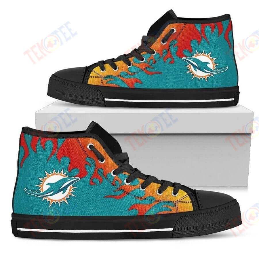 Mens Womens Fire Burning Fierce Strong Logo Miami Dolphins High Top Shoes TMT326