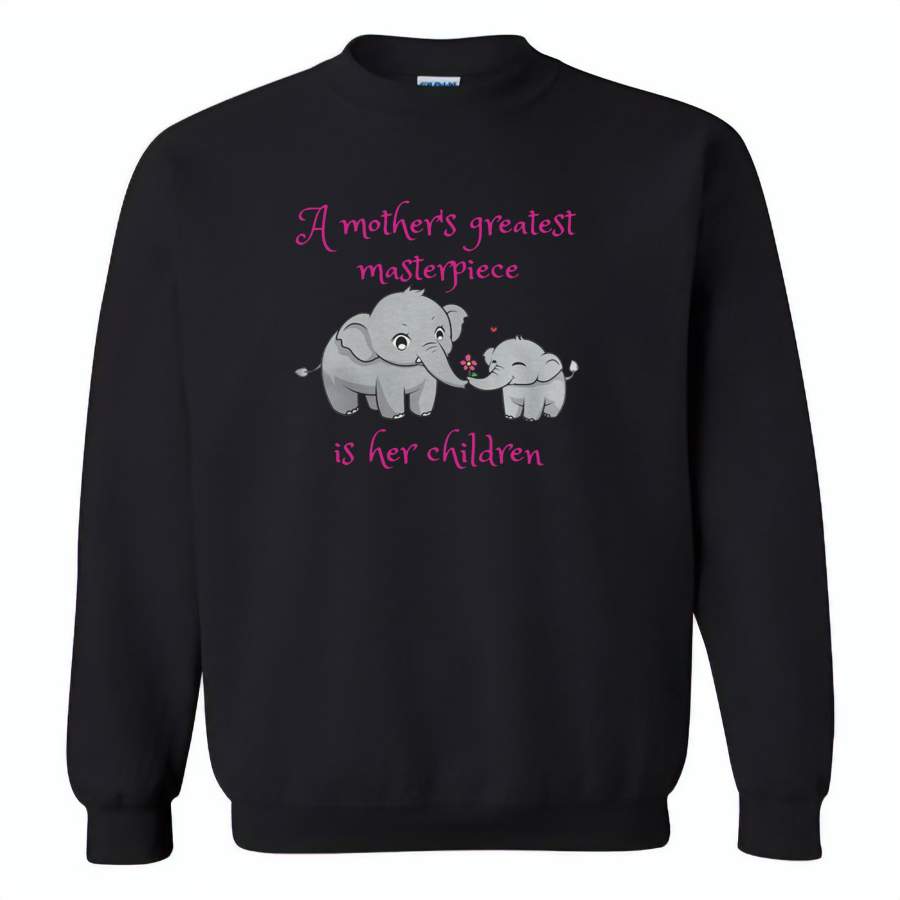 A mother’s greatest masterpiece in her children elephant mom and baby – Gildan Crewneck Sweatshirt