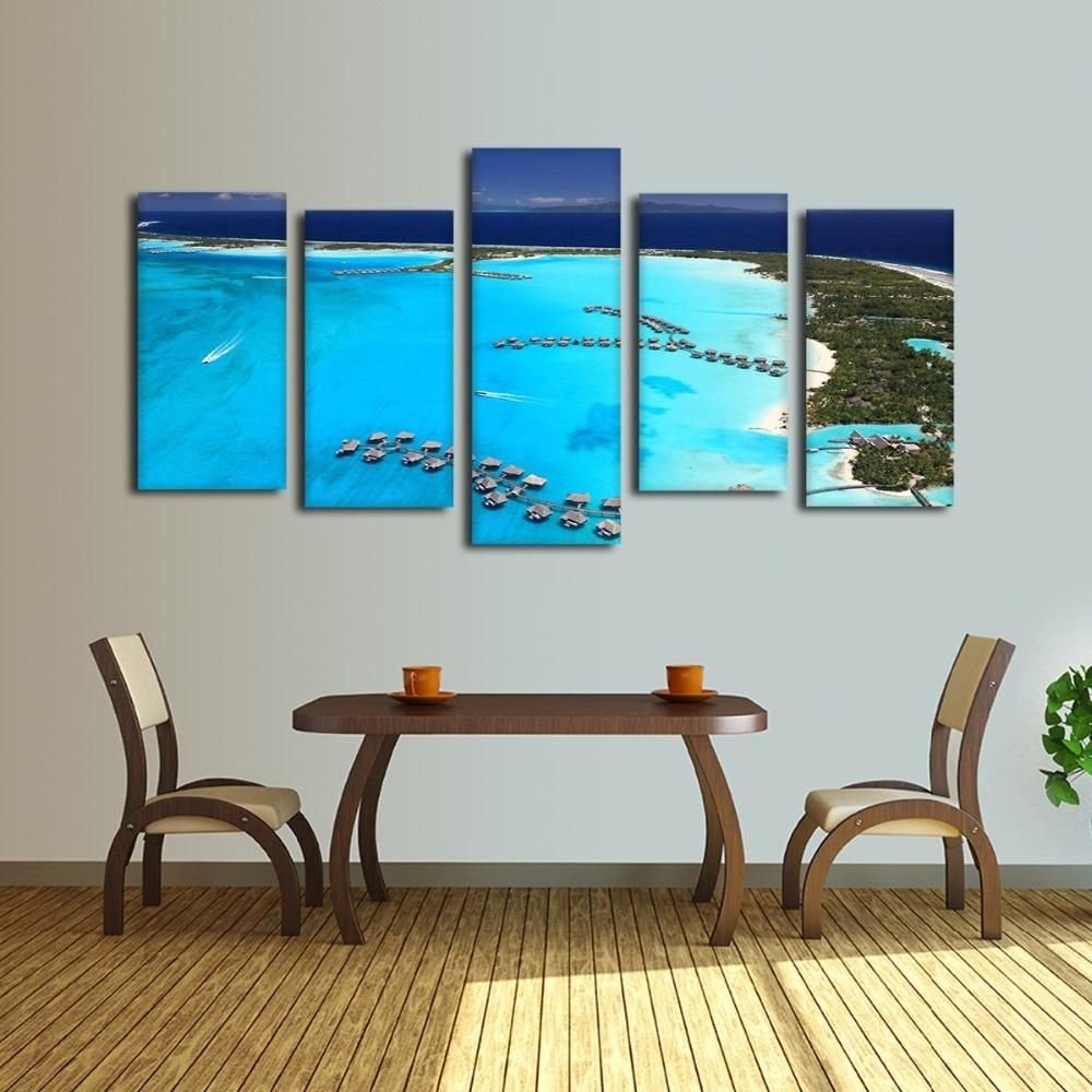 Blue Ocean Aerial View Wall Coast View Nature 5 Panel Canvas Art Wall Decor
