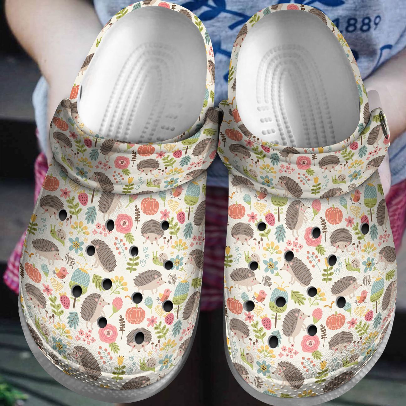 Hedgehog Personalized Clog, Custom Name, Text, Color, Number Fashion Style For Women, Men, Kid, Print 3D Cute Hedgehog And Leaf Pattern