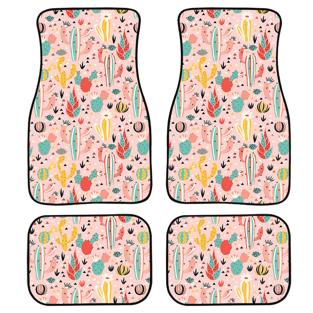 Pastel Cactus And Succulent Print Front And Back Car Floor Mats, Front Car Mat