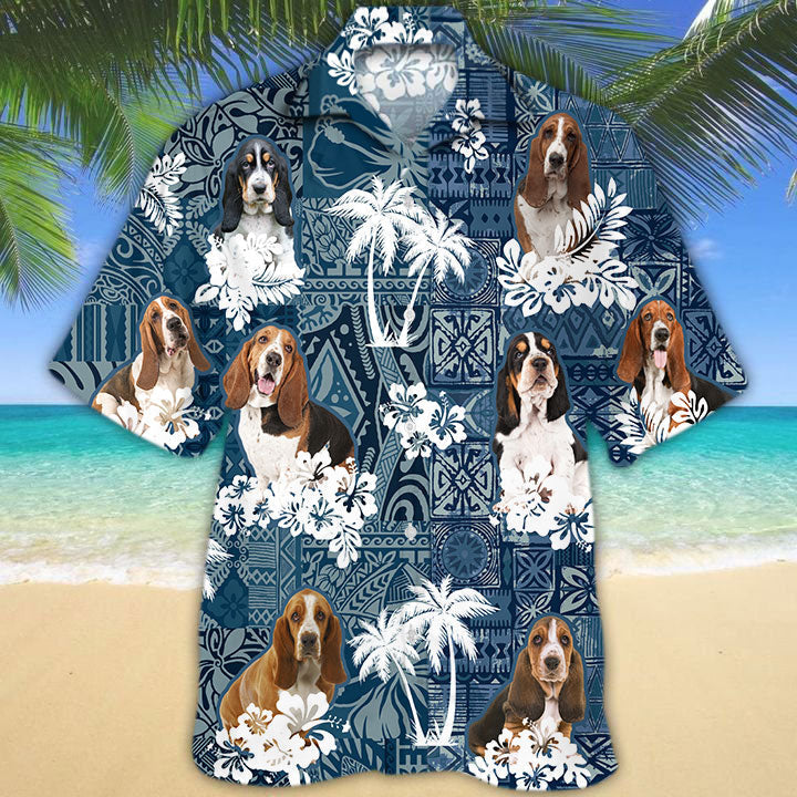 Basset Hound Beach 3D Print Hawaiian Shirt, Basset Hound Hawaiian Shirt, Aloha Shirt For Dog Lover
