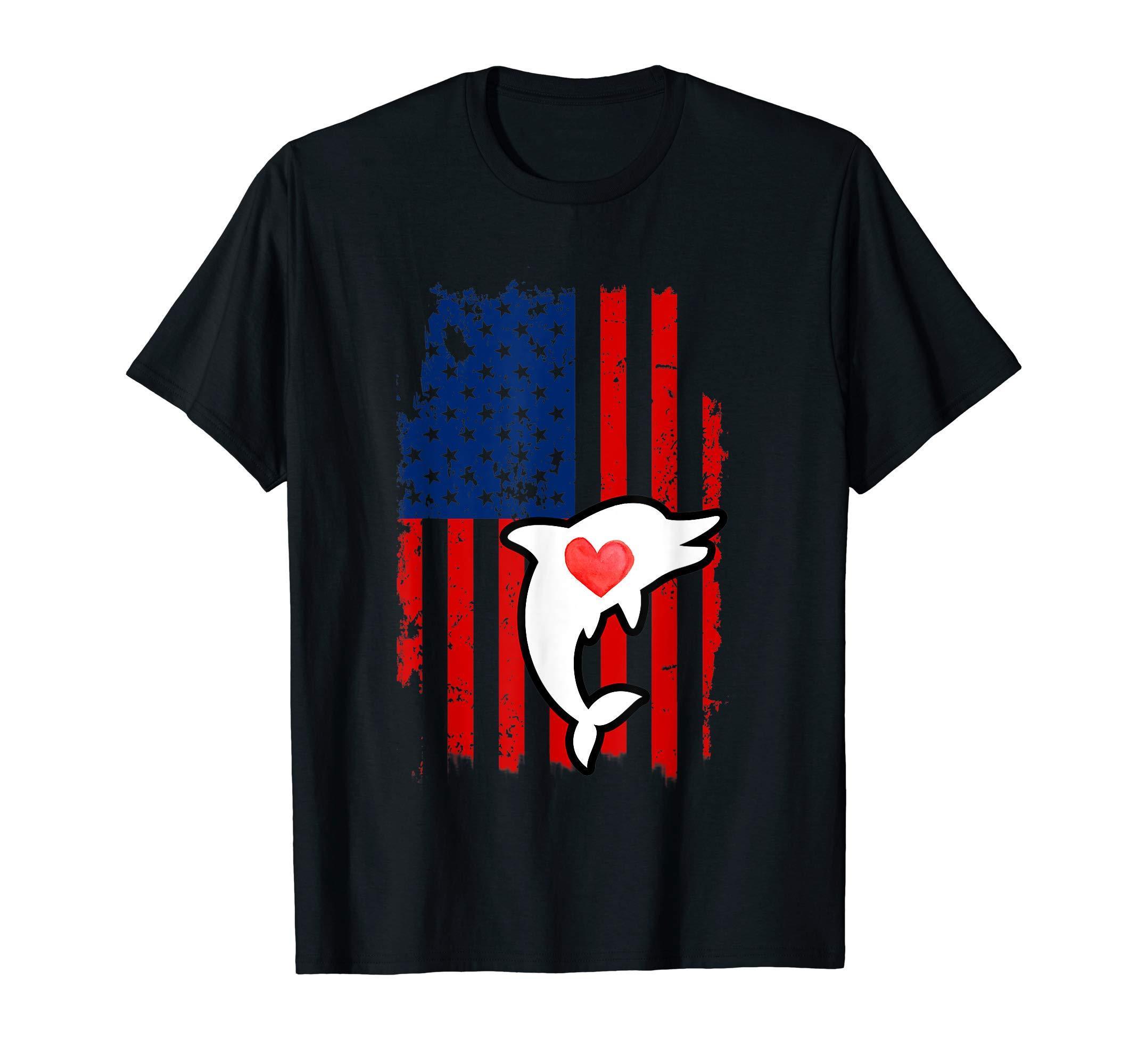 Dolphin 4Th Of July T Shirt Merica Usa American Flag T-Shirt