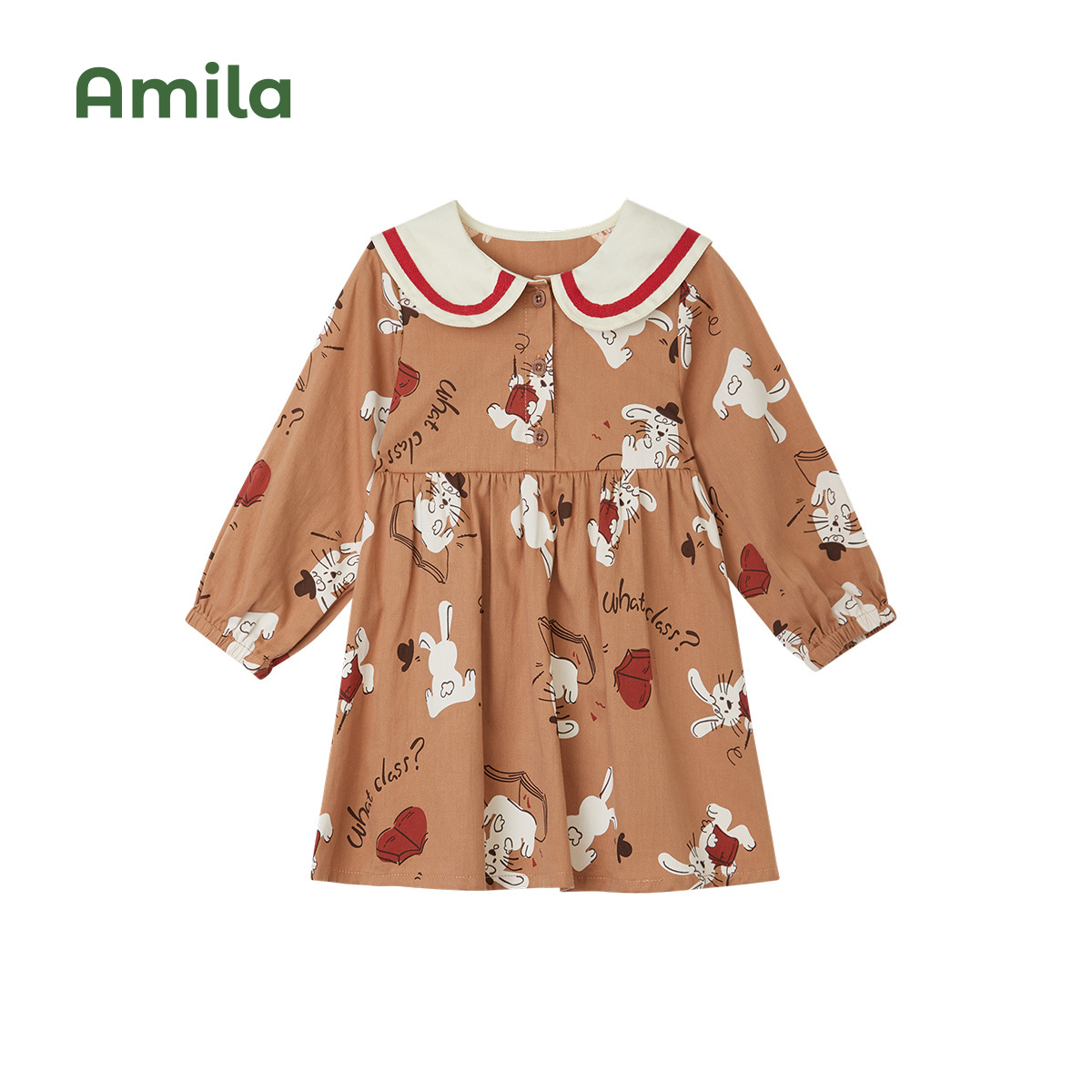 Amila Baby Dress 2022 Autumn New College Style Long Sleeves A-line Dresses for Girls Cute Cartoon Print Childrens Clothes alx