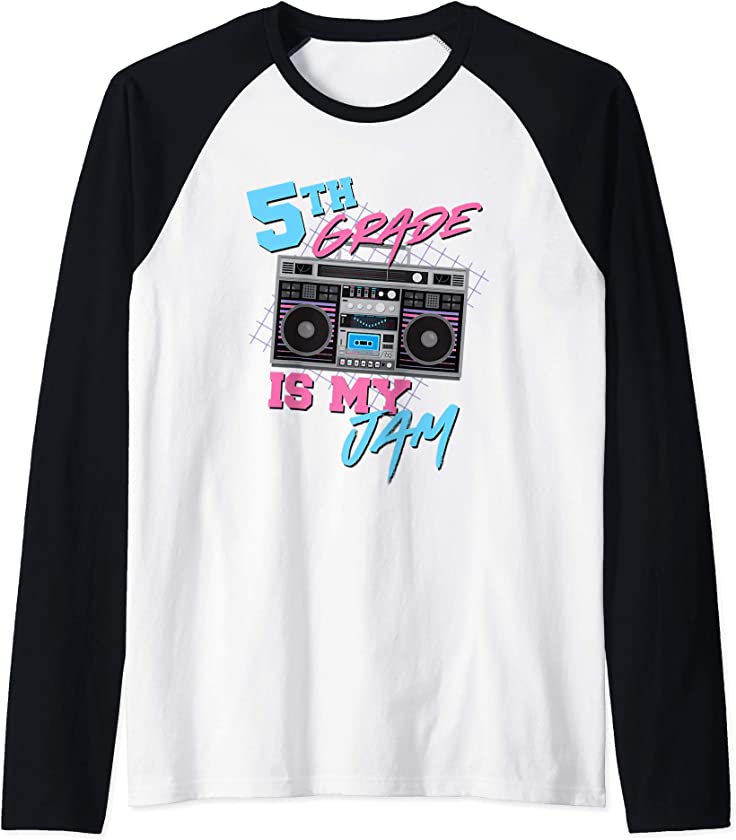 5th Grade Is My Jam – Vintage 80s Boombox Teacher Student Raglan Baseball Tee