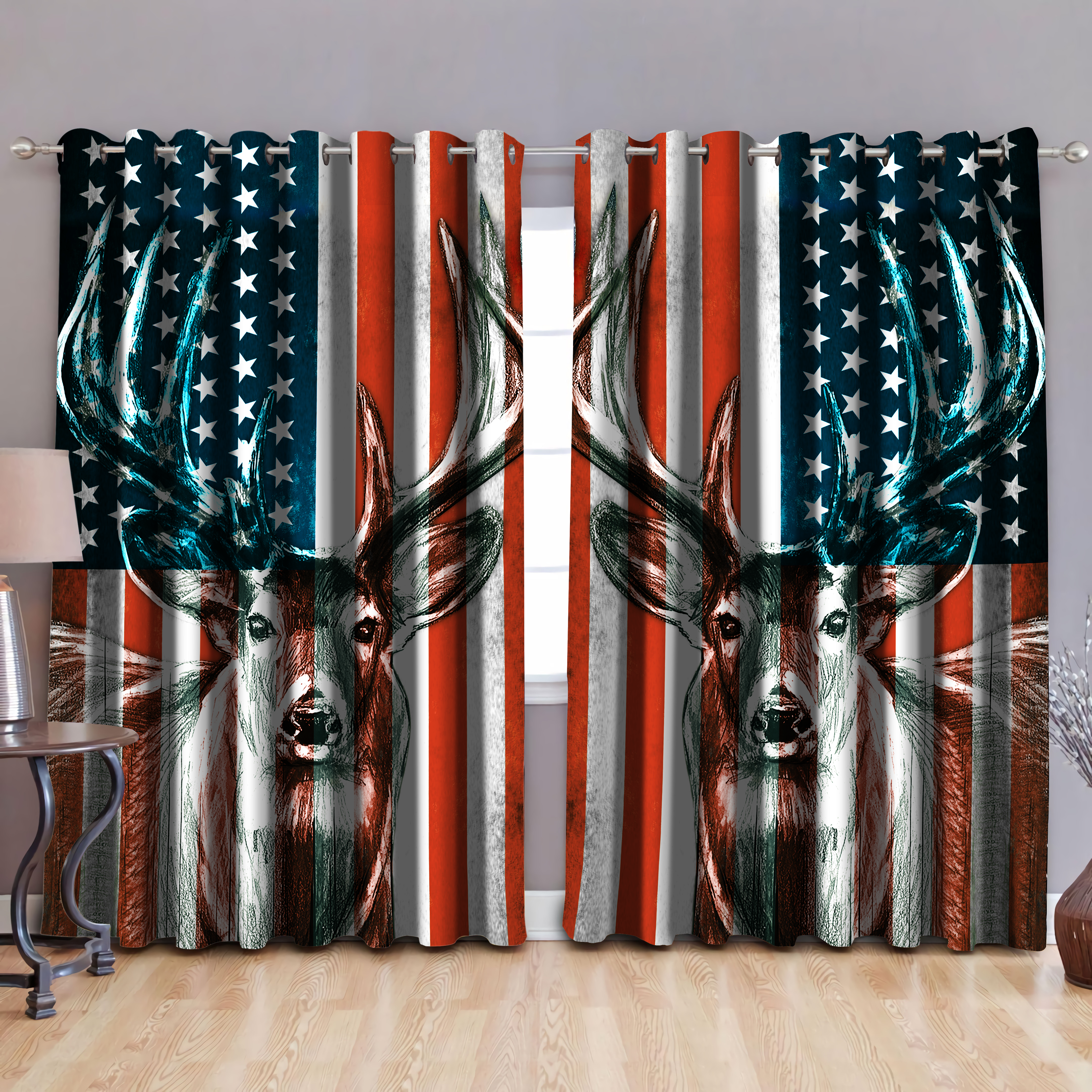 Us Deer 3D Over Printed Window Curtain Set Mh19052104