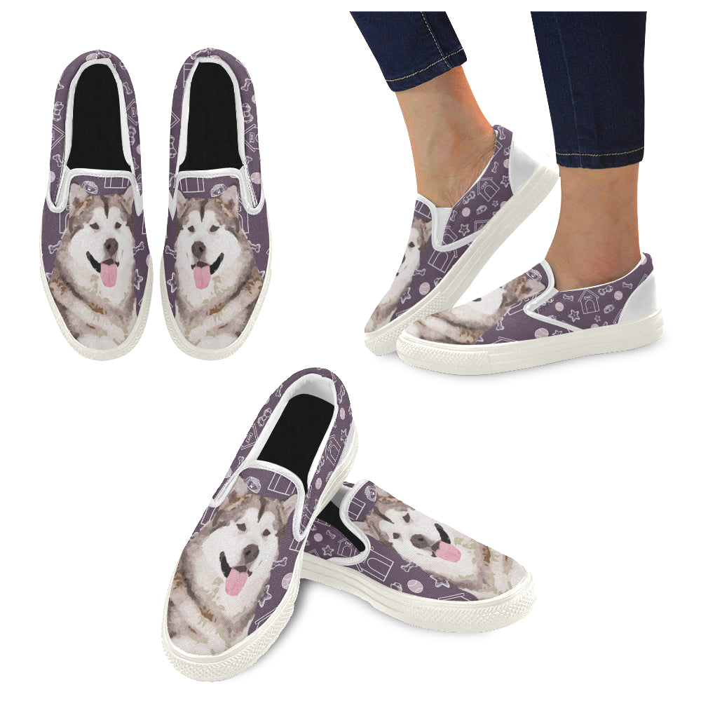 Alaskan Malamute White Women’s Slip-on Canvas Shoes