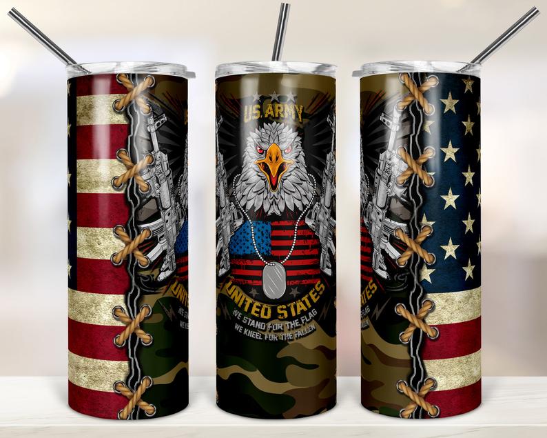 Usa Army American Flag Eagle 20Oz Skinny Tumbler – Gift For Army