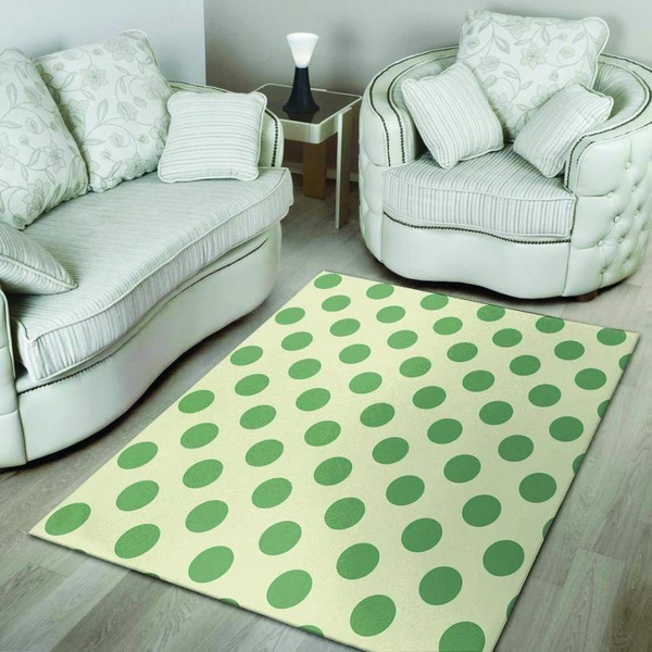 Cream And Emerald Polka Dot Area Rug