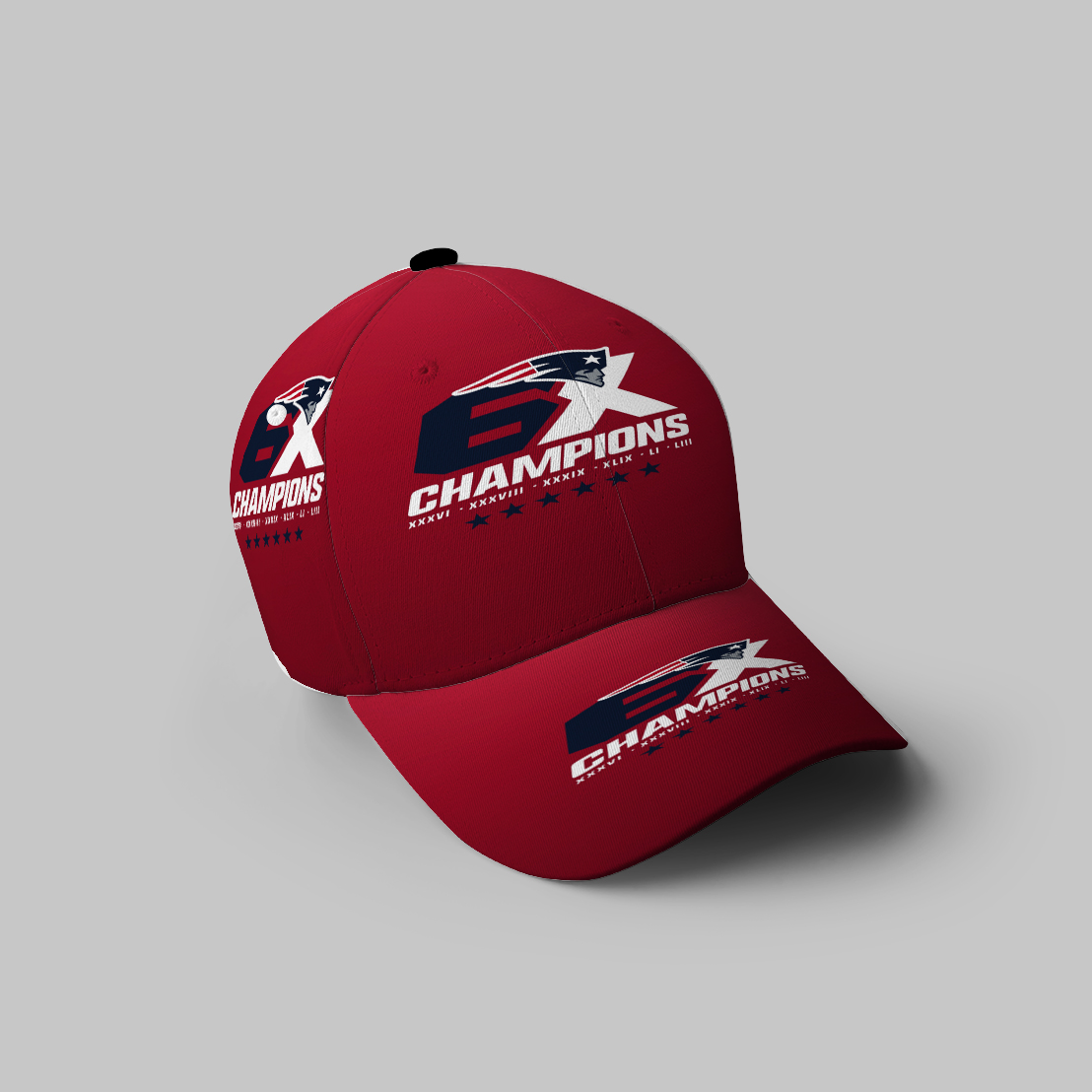 New England Patriots 6X Champions Red 3D Printing Baseball Cap Classic Hat