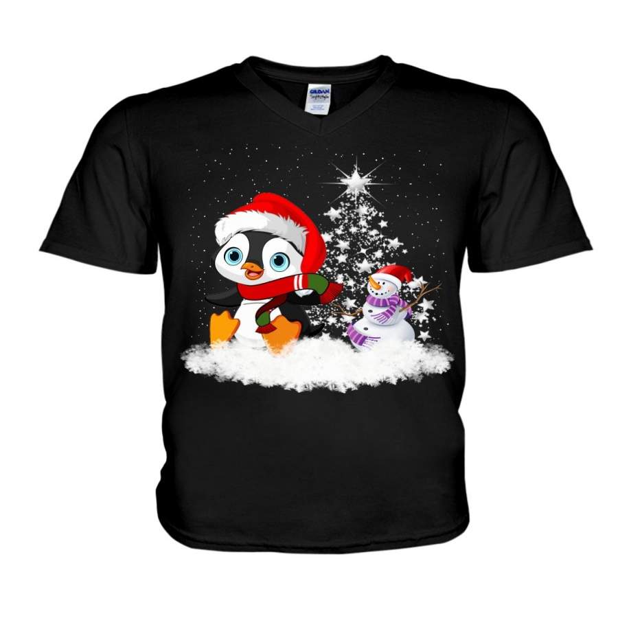 Penguin Snow Clounds Christmas Gift Black Guys V-Neck