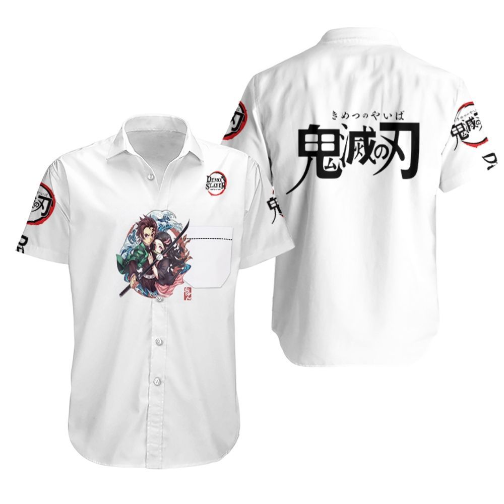 Kamado Tanjiro Nezuko Grow Up Edition Kimetsu No Yaiba White Hawaii Shirt Ha95837