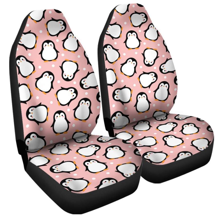 Pink Polka Dot Penguin Pattern Print Universal Fit Car Seat Covers