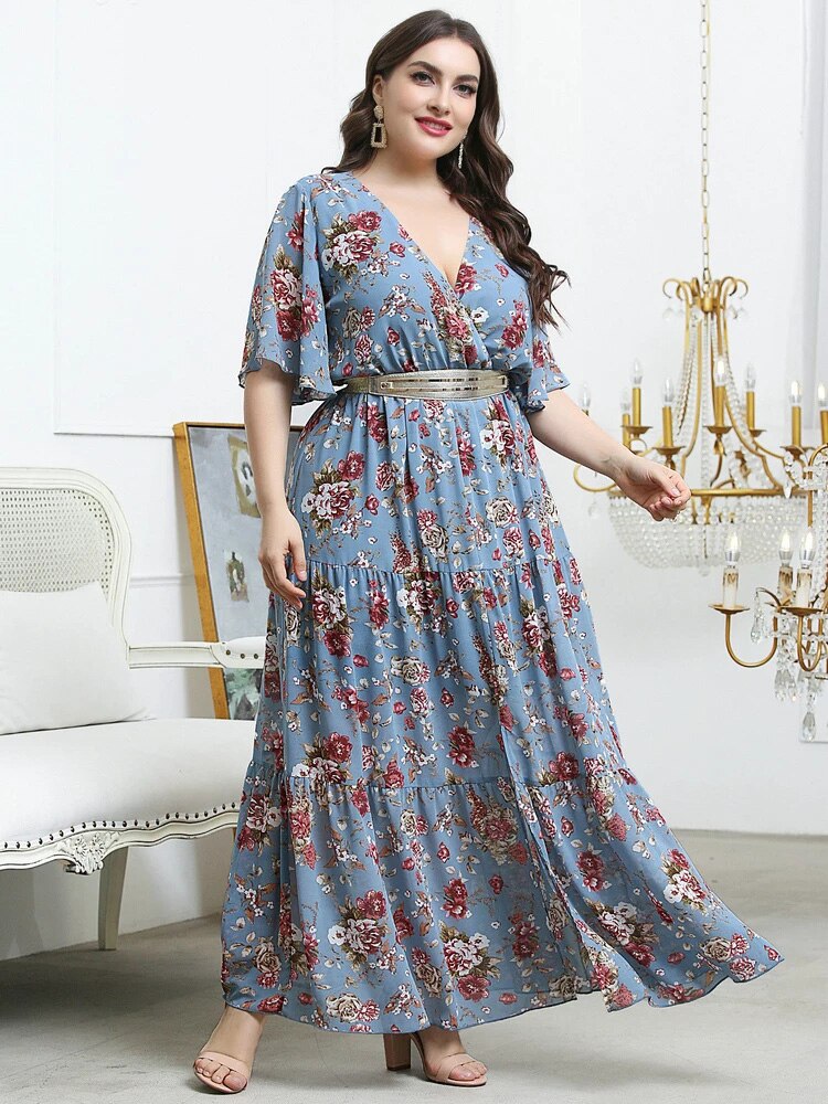 TOLEEN Summer Women Plus Size Large Elegant Maxi Dresses 2022 Floral Boho Short Sleeve Oversized Party Evening Festival Clothing alx