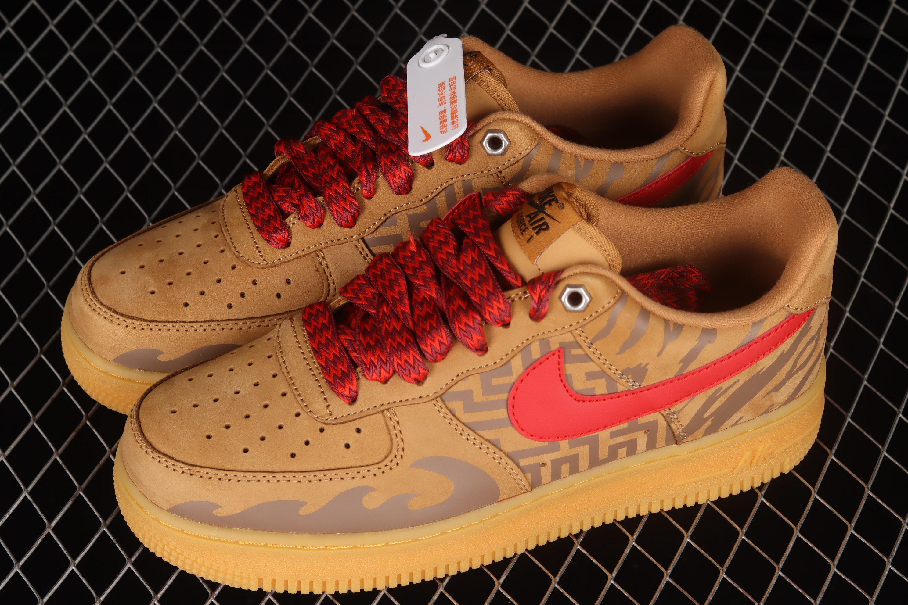 Nike Air Force 1 07 WB Low Wheat Yellow Wine Red Tiger Sneakers, Men PR-334894