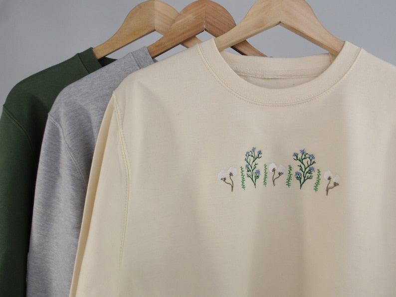 Flower Embroidered Sweatshirt 2D Crewneck Sweatshirt All Over Print Sweatshirt For Women Sweatshirt For Men Sws2947