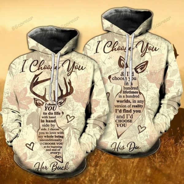 Deer I Choose You Couple Hoodies