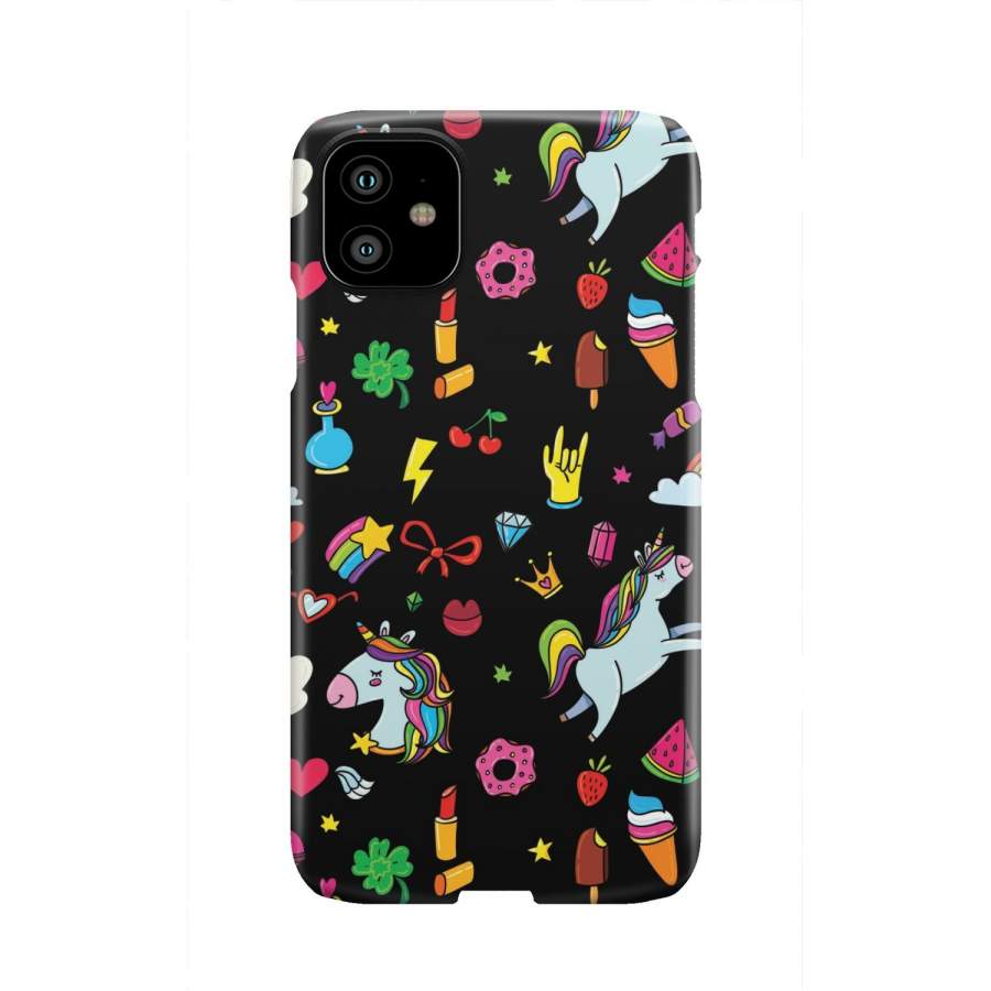 Black Girly Unicorn Pattern Print Phone Case