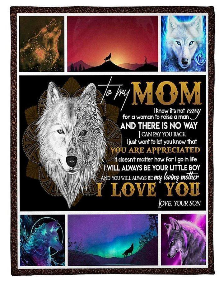 [Personalized Name] Mandala Wolf Gift For Mom I Love You –  Gift For Mommy, Gift For Home Decor, Gift For Family  – Fleece Blanket