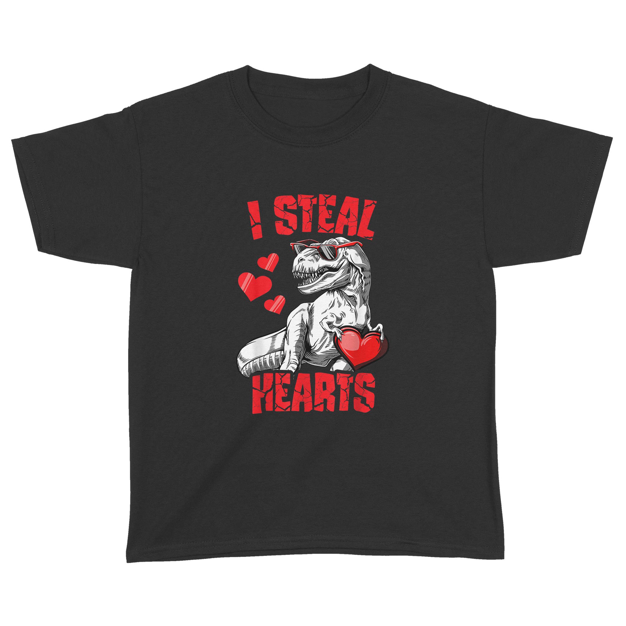 Boys Valentines Day Kids Dinosaur T rex Lover I Steal Hearts T-Shirt – Standard Youth T-shirt