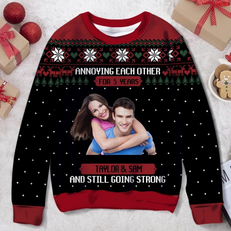 Annoying Each Other For Years Couple Personalized Ugly Christmas Sweater, Custom Photo Upload, Gift For Couple