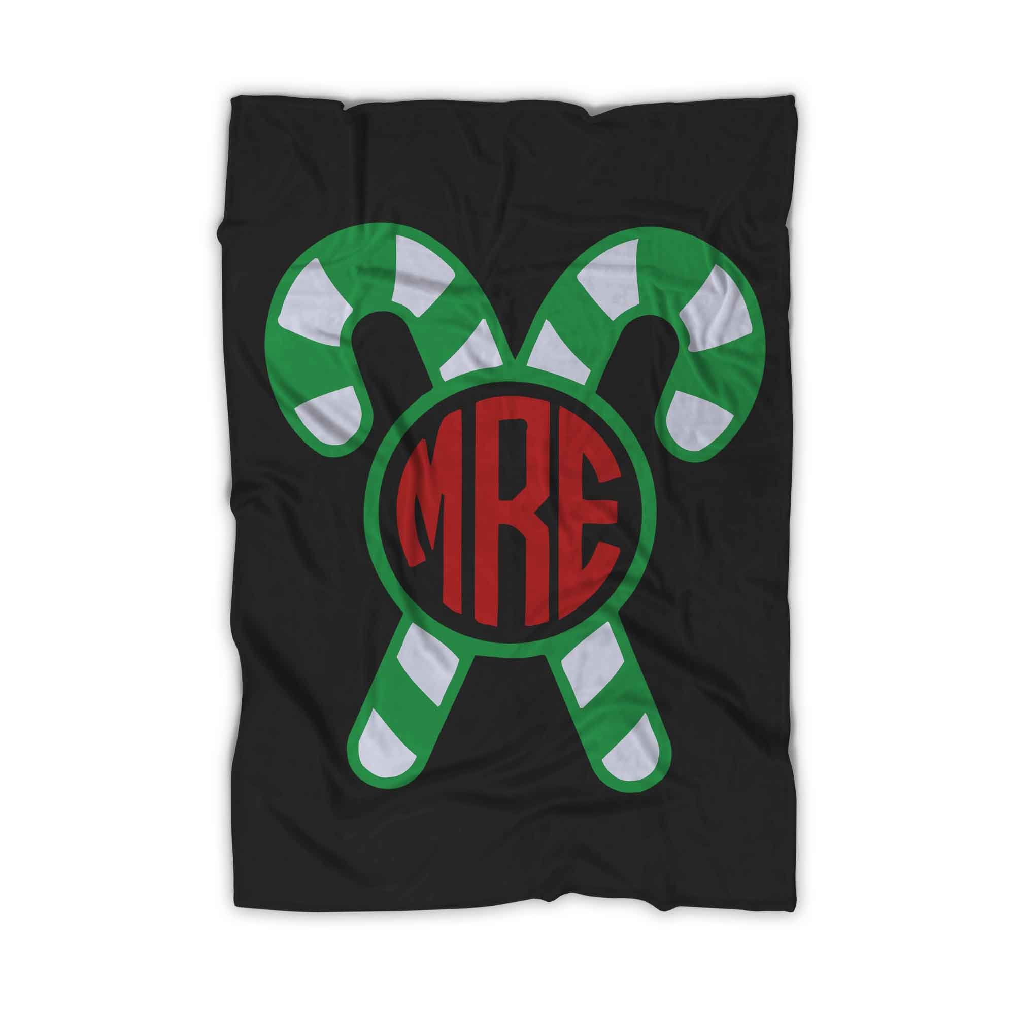 Candy Cane Christmas Holiday Monogram Blanket