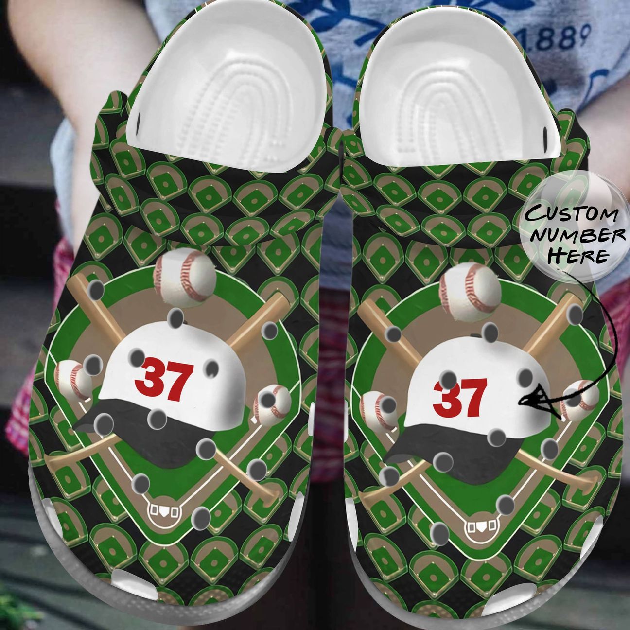 Baseball Personalized Clog, Custom Name, Text, Color, Number Fashion Style For Women, Men, Kid, Print 3D Green Baseball